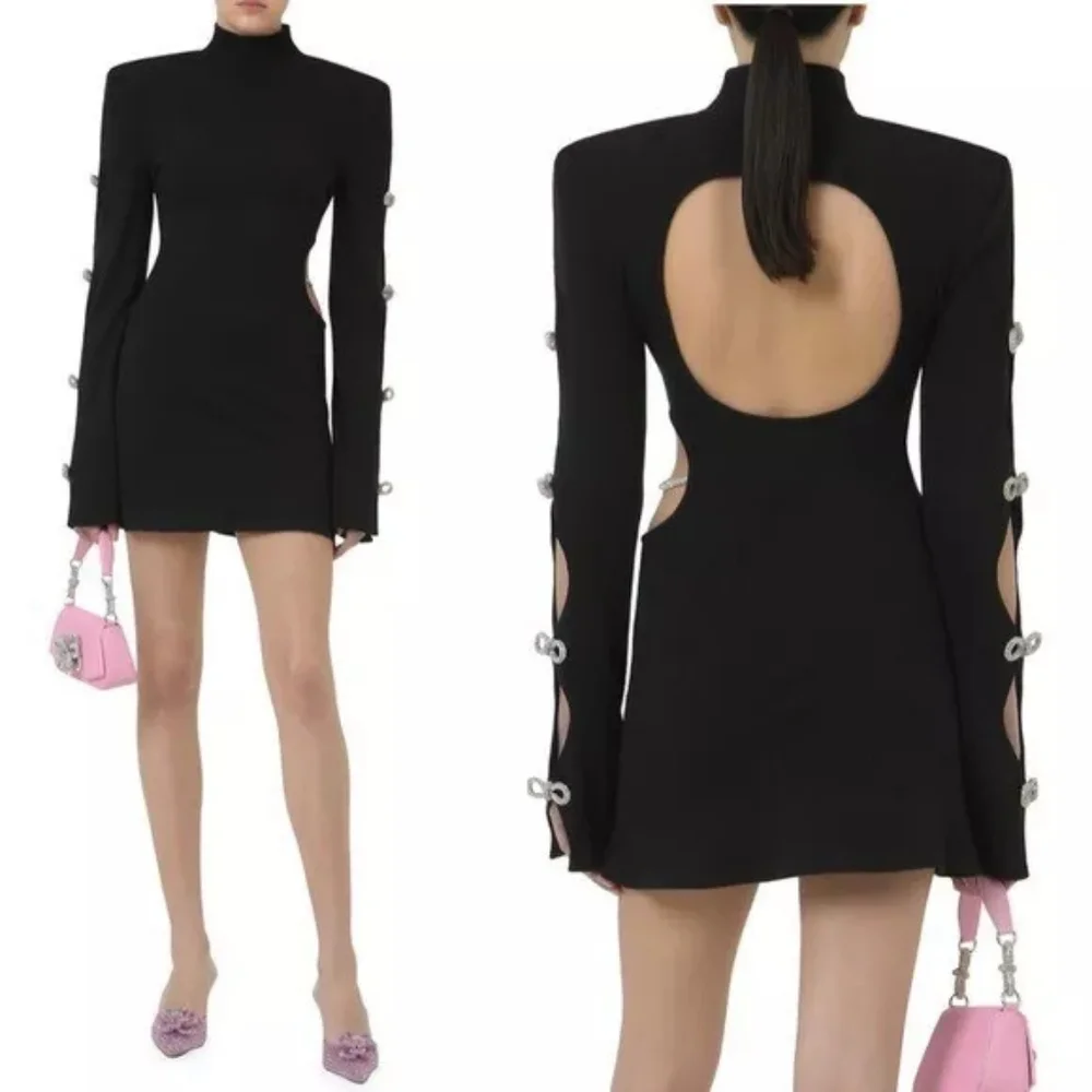 NEW $985 Mach & Mach Crystal-Embellished Cut-Out Minidress - Picture 2 of 16